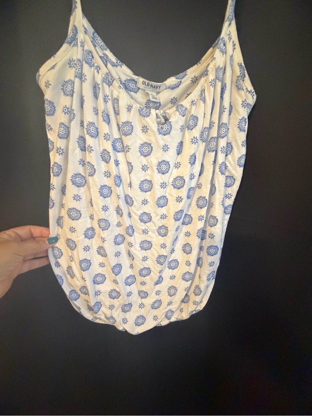Old Navy Cream Tank with Blue Medallion Print